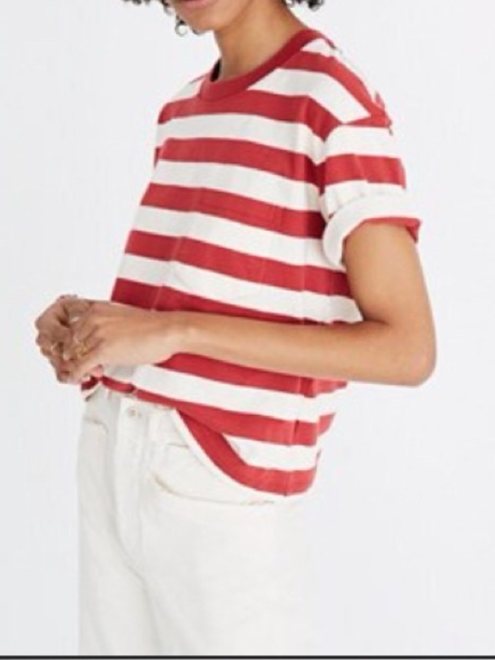 Madewell Red and White Striped Crewneck Easy crop top in Murph stripe
